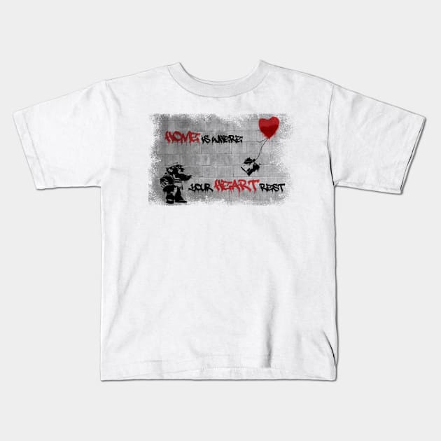 UP BANKSY WALL Kids T-Shirt by SIMPLICITEE